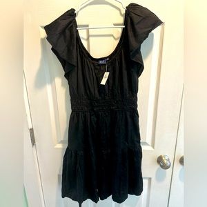 GAP Black cotton sundress with cinched waist and ruffle sleeves
